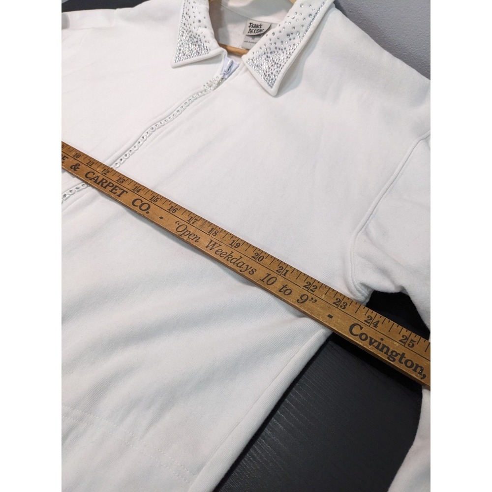 Isaac's‎ DESIGNS Sweatshirt Jacket Zip Embellished Sparkly Rhinestones White 1XL - Picture 14 of 16